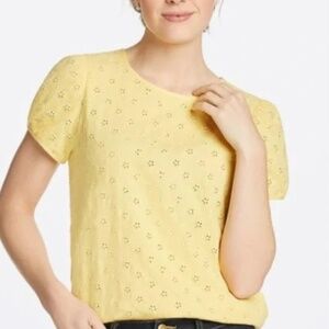 DRAPER JAMES Eyelet Pull Sleeve Top Size XS Yellow